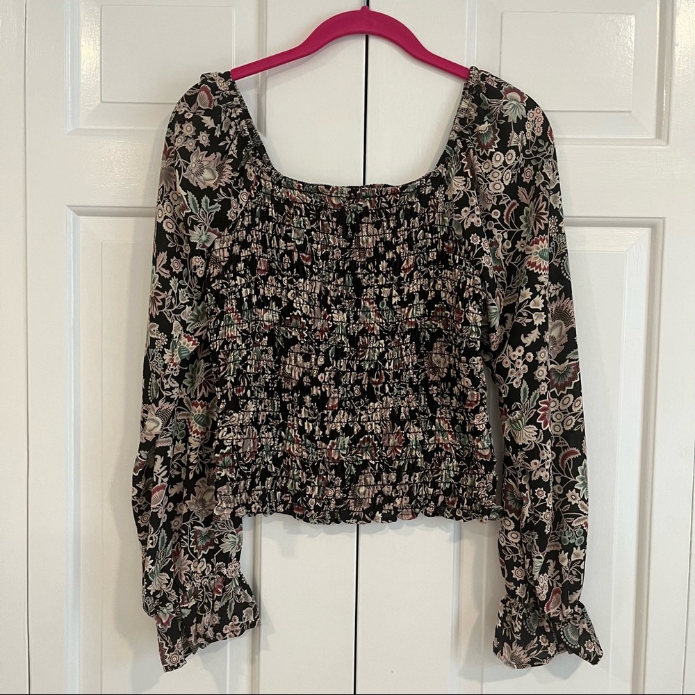 Juniper blue cropped smocked top